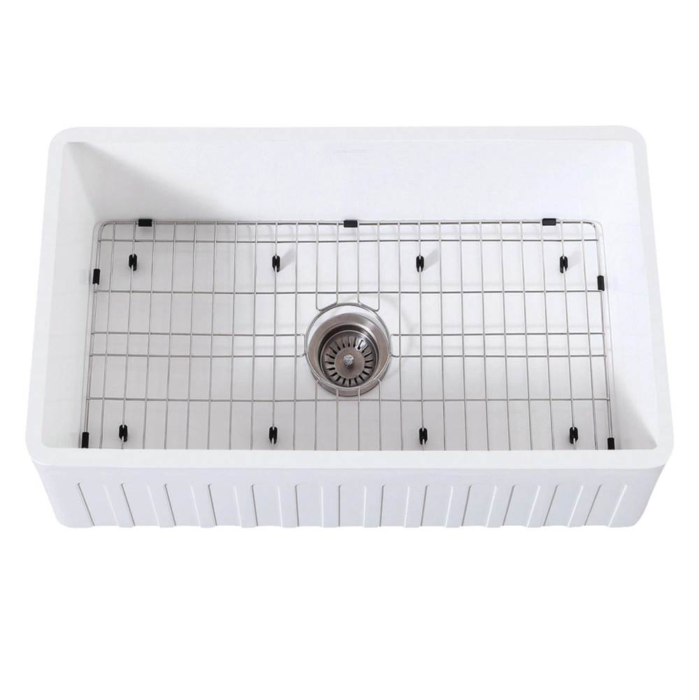 Kingston Brass Gourmetier 30'' x 18'' Farmhouse Kitchen Sink with Strainer and Grid, Matte White/Brushed